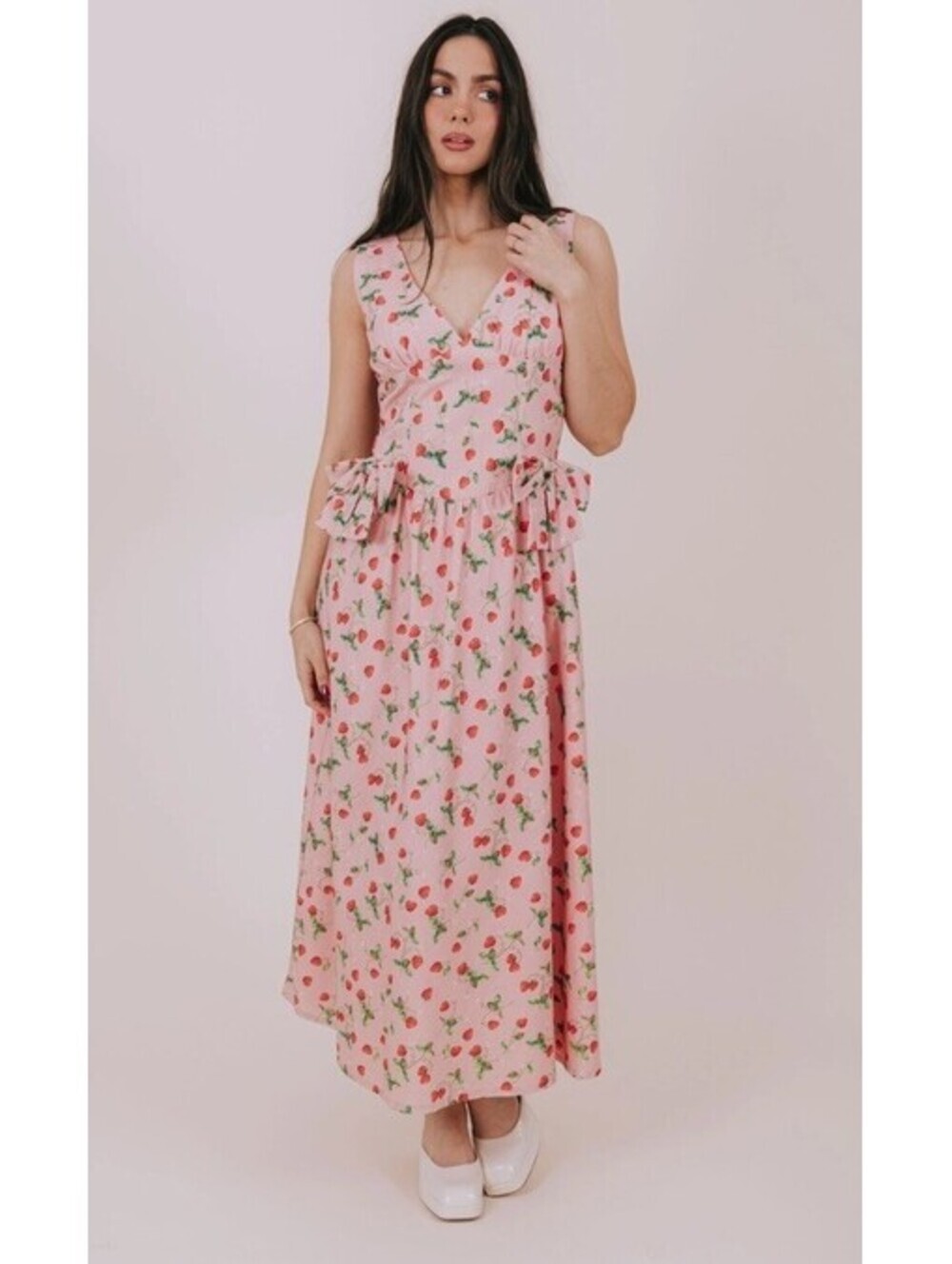 NWT Bailey Rose Pink Strawberry Sunrise V Neck Midi Dress.